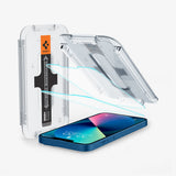 AGL03375 - iPhone 13 Pro Max Screen Protector EZ FIT GLAS.tR SLIM showing the device with two screen protectors and ez fit alignment tray