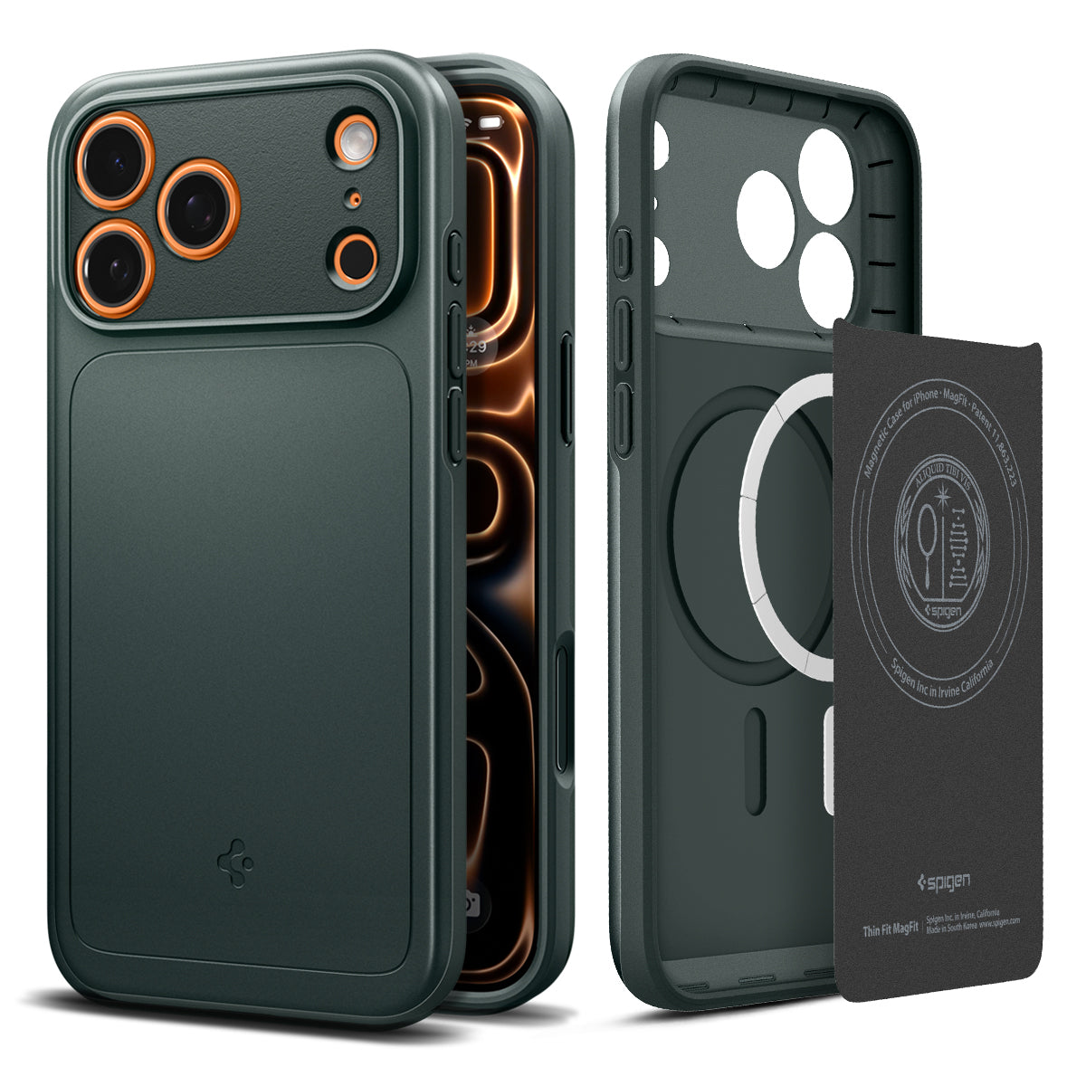 Temporary prelaunch image — Spigen iPhone 18 Pro Case – Thin Fit (MagFit) — Abyss Green