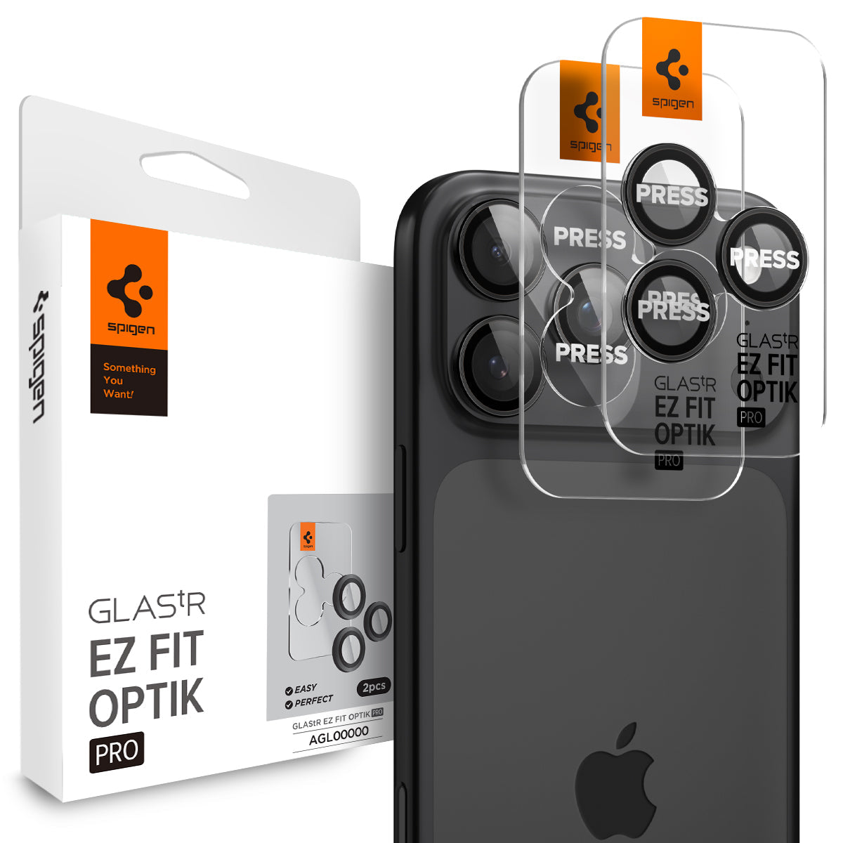 Spigen iPhone 17 Pro Max / 17 Pro Lens Protector – Optik Pro EZ Fit - Black - two-pack lens protector kit