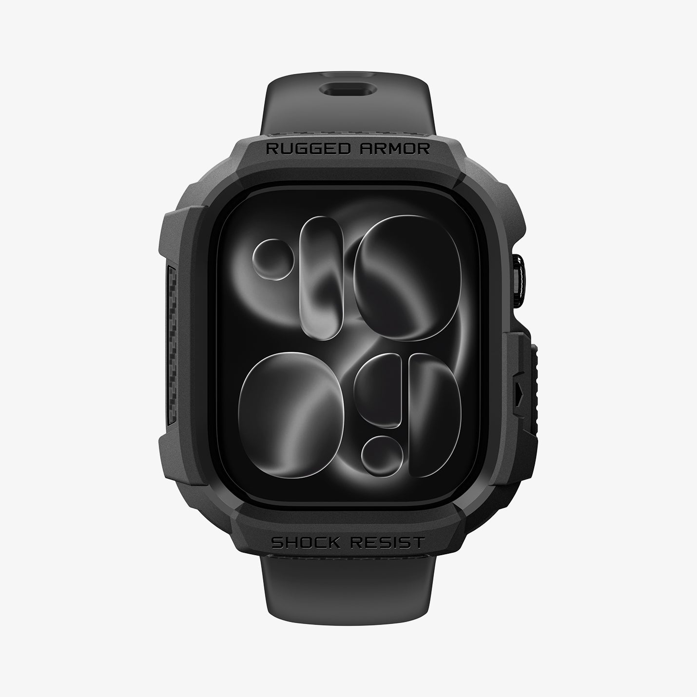Apple Watch Series 12 (46mm) Case Rugged Armor in Matte Black showing a front view of the rugged protective case with raised edges and reinforced corner coverage