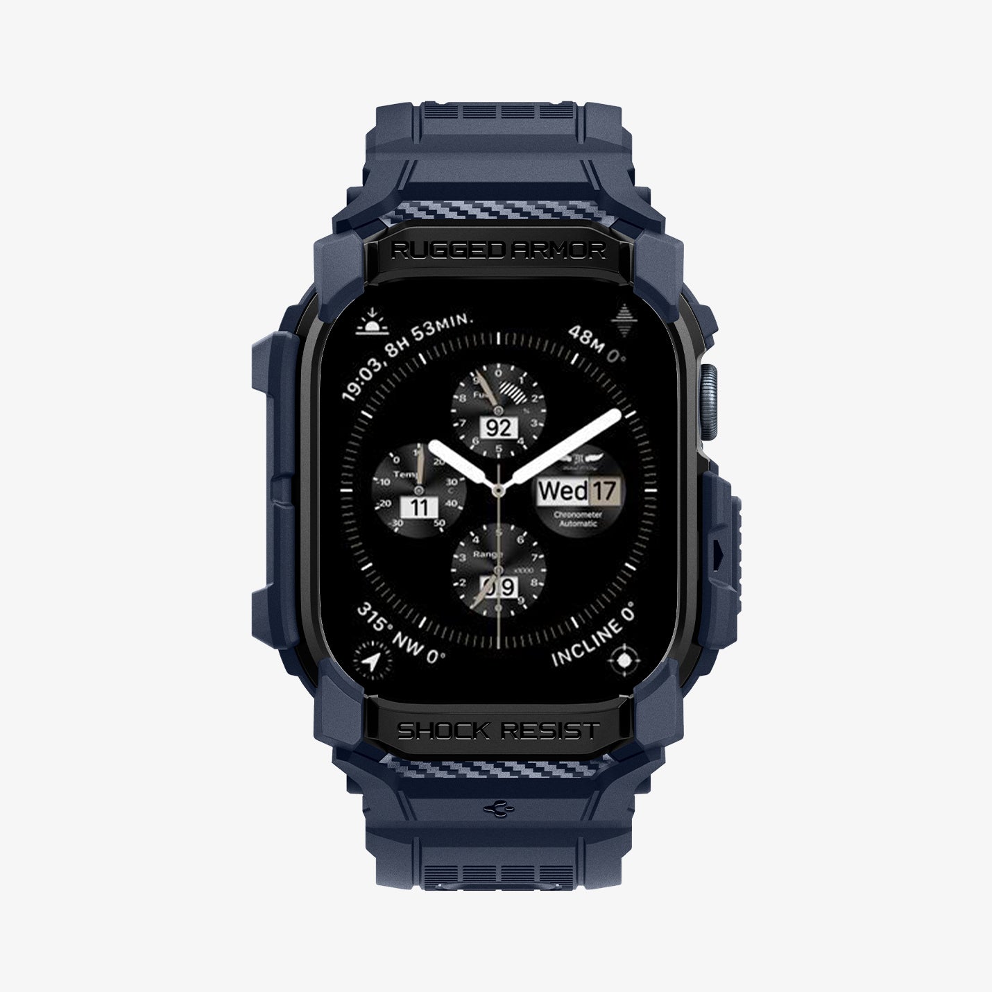 ACS08592 - Apple Watch Series 11 / 10 (42mm) Case Rugged Armor Pro in Navy Blue showing the 
front and partial sides