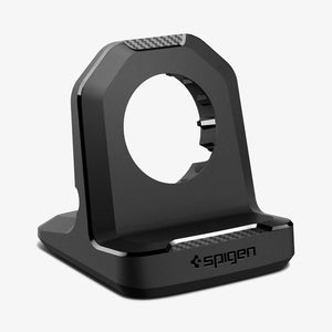 Spigen Apple Watch Rugged Armor charging stand in Black, front three-quarter view
