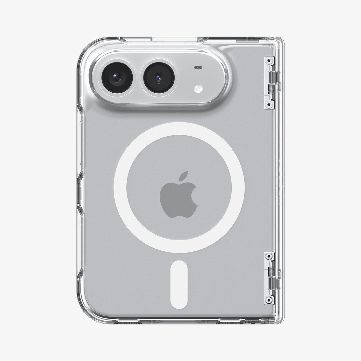 iPhone Duo Ultra Hybrid Pro (Mag Fit) in Clear White showing the rear case with a magnetic ring and raised camera protection