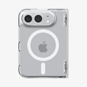 iPhone Duo Ultra Hybrid Pro (Mag Fit) in Clear White showing the rear case with a magnetic ring and raised camera protection