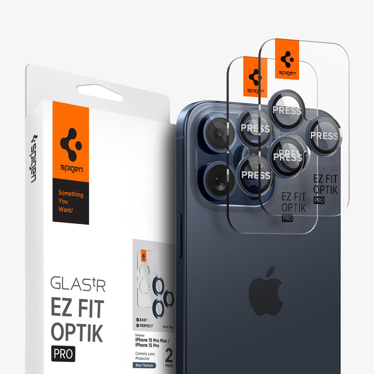 Spigen iPhone 15 Pro Max / 15 Pro Lens Protector – Optik Pro EZ Fit – Blue Titanium product image 1