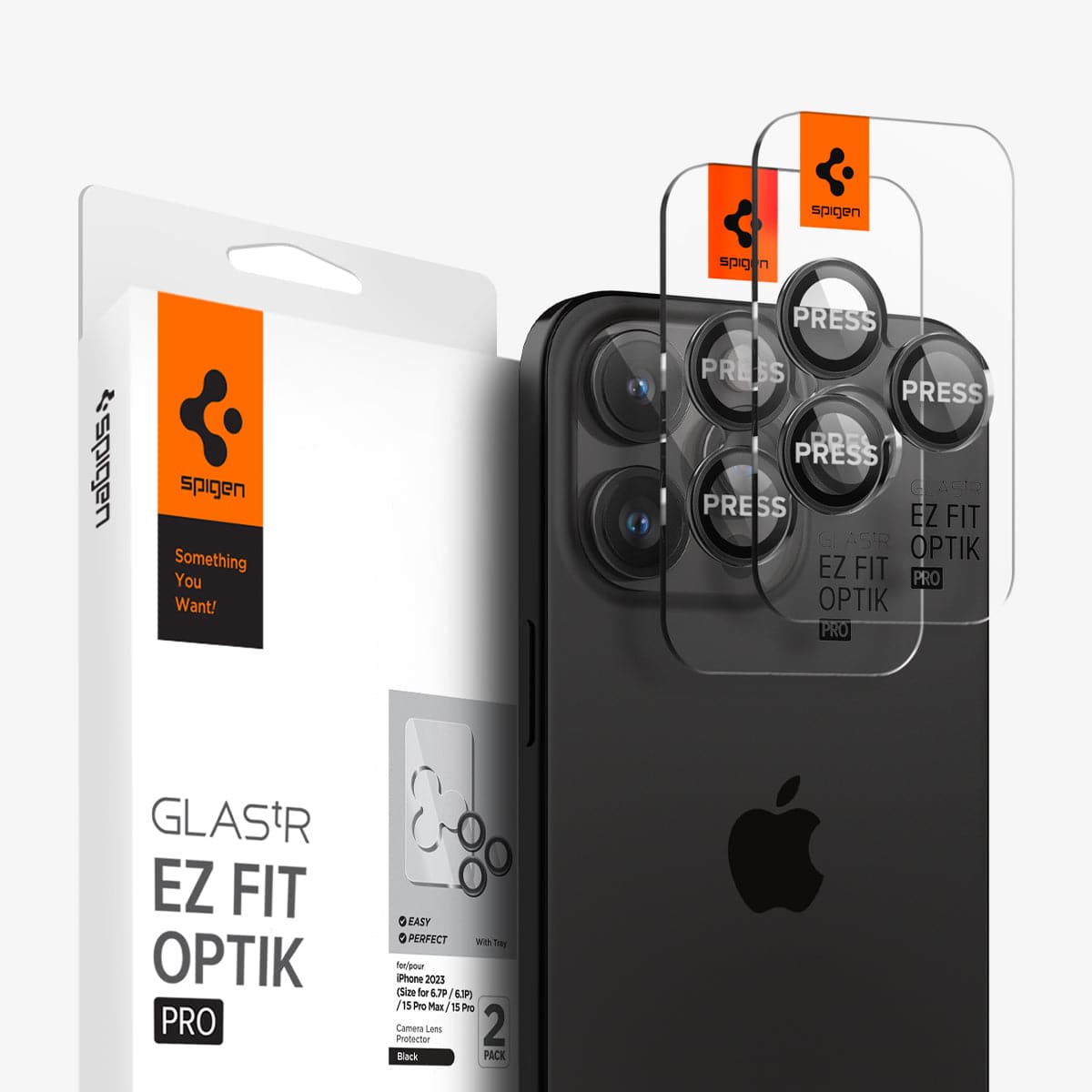 Spigen iPhone 14 Pro Max / 14 Pro Lens Protector – Optik Pro EZ Fit – Black product image 1