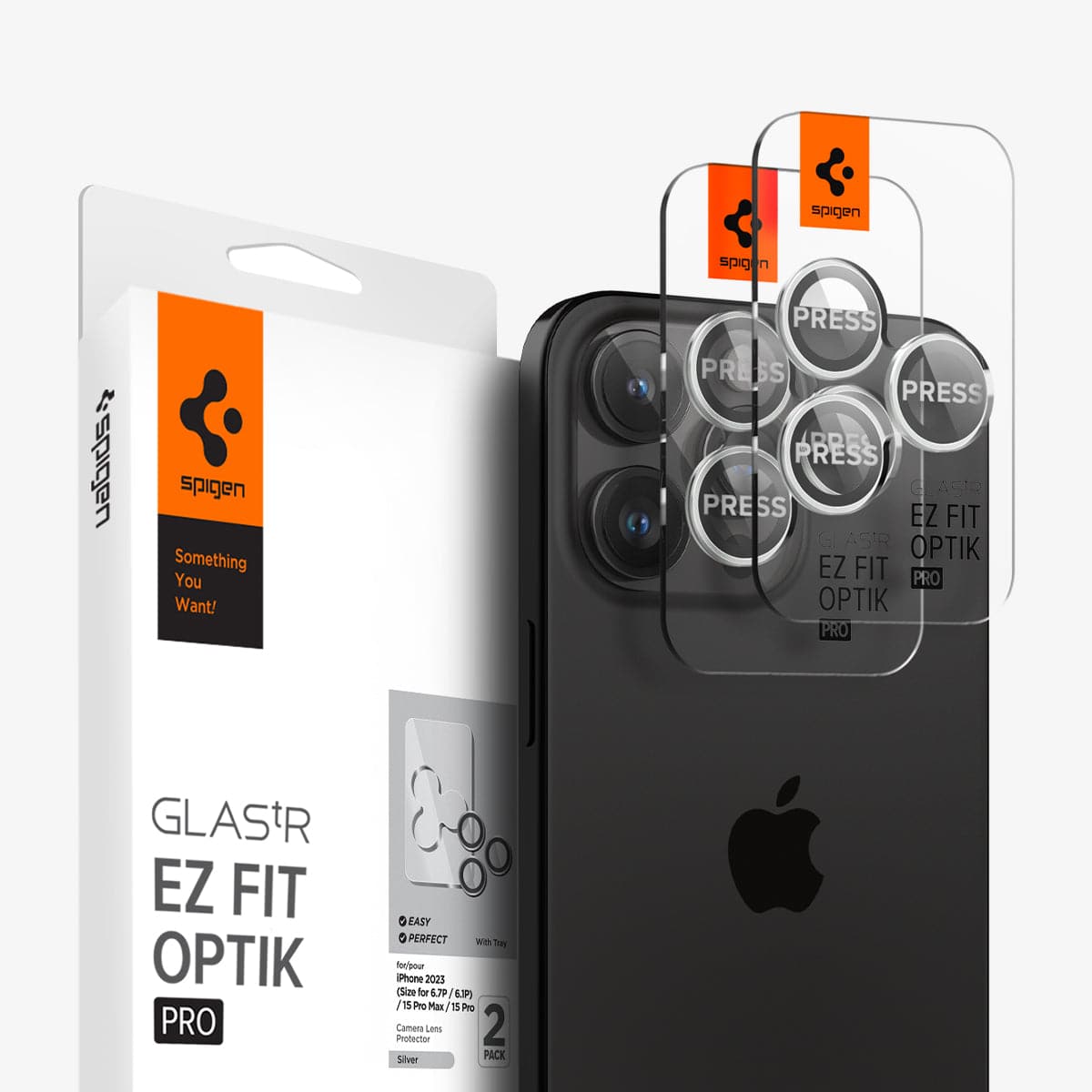 Spigen iPhone 14 Pro Max / 14 Pro Lens Protector – Optik Pro EZ Fit – Silver product image 1