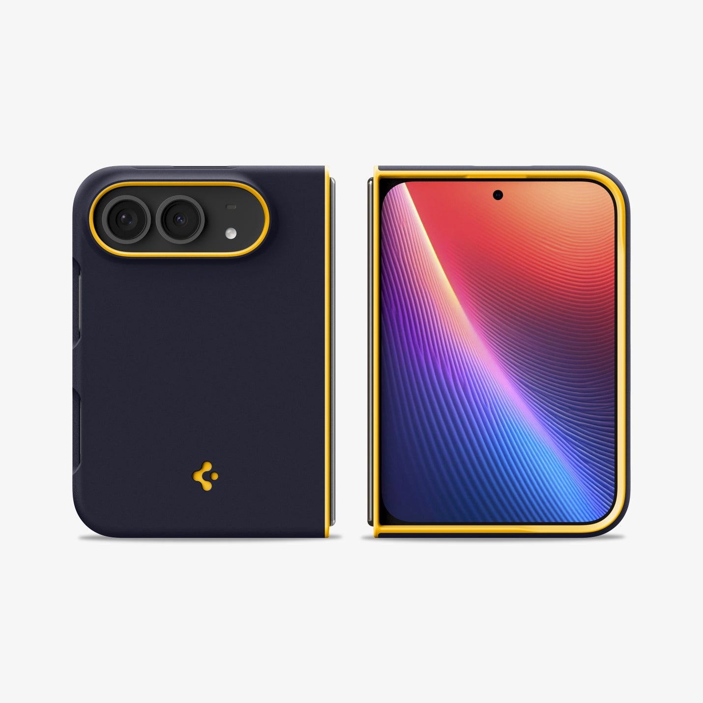 iPhone Duo Nano Pop (Mag Fit) in Blueberry Navy showing front and rear views of the case fully unfolded with a slim fitted profile