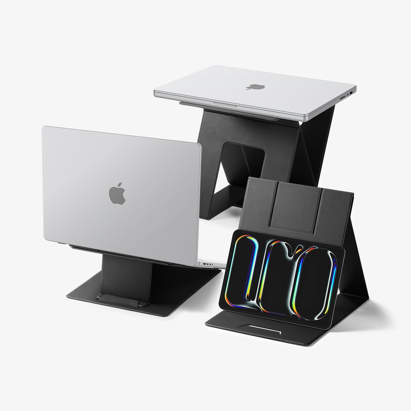 AMP11119 - Slim Fold Laptop Stand | LD201-S10 Black showing front view and side
