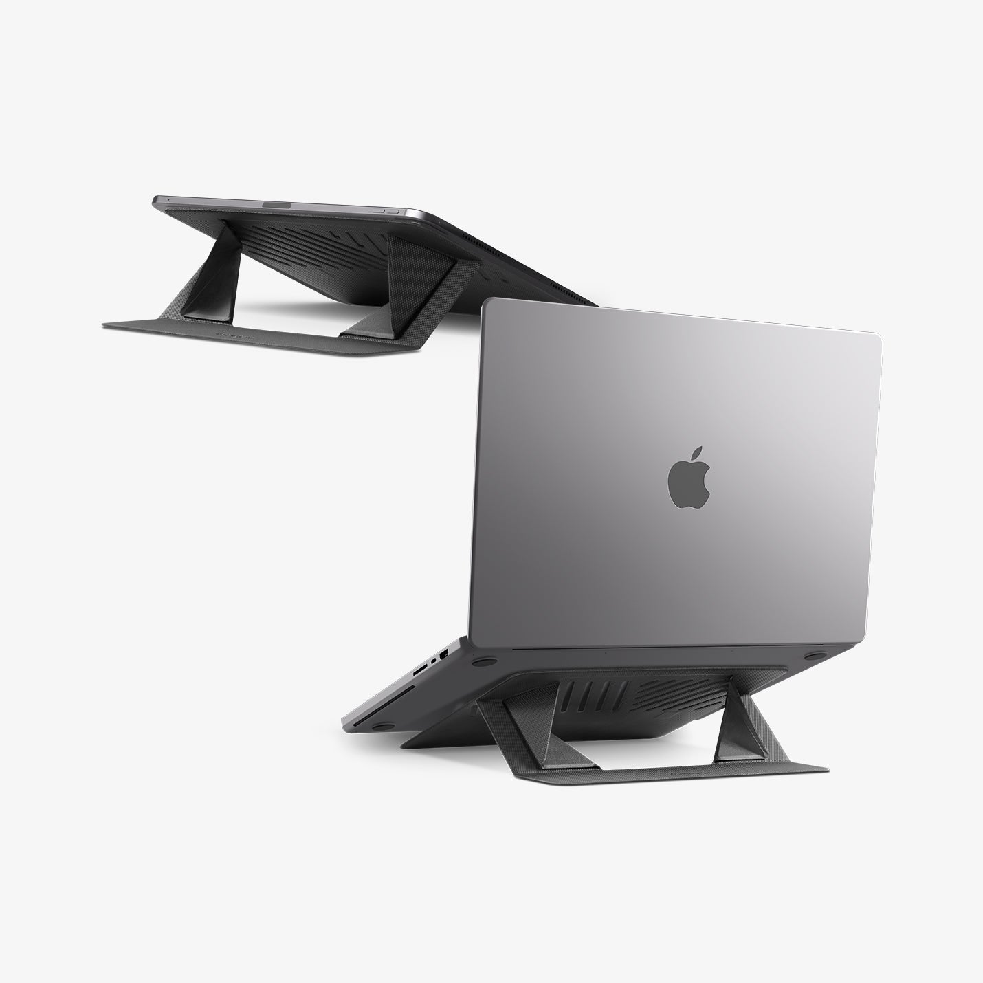 AMP11115 - Slim Fold Laptop Stand | Non-Adhesive LD201-S6 showing MacBook laptop propped up with laptop stand