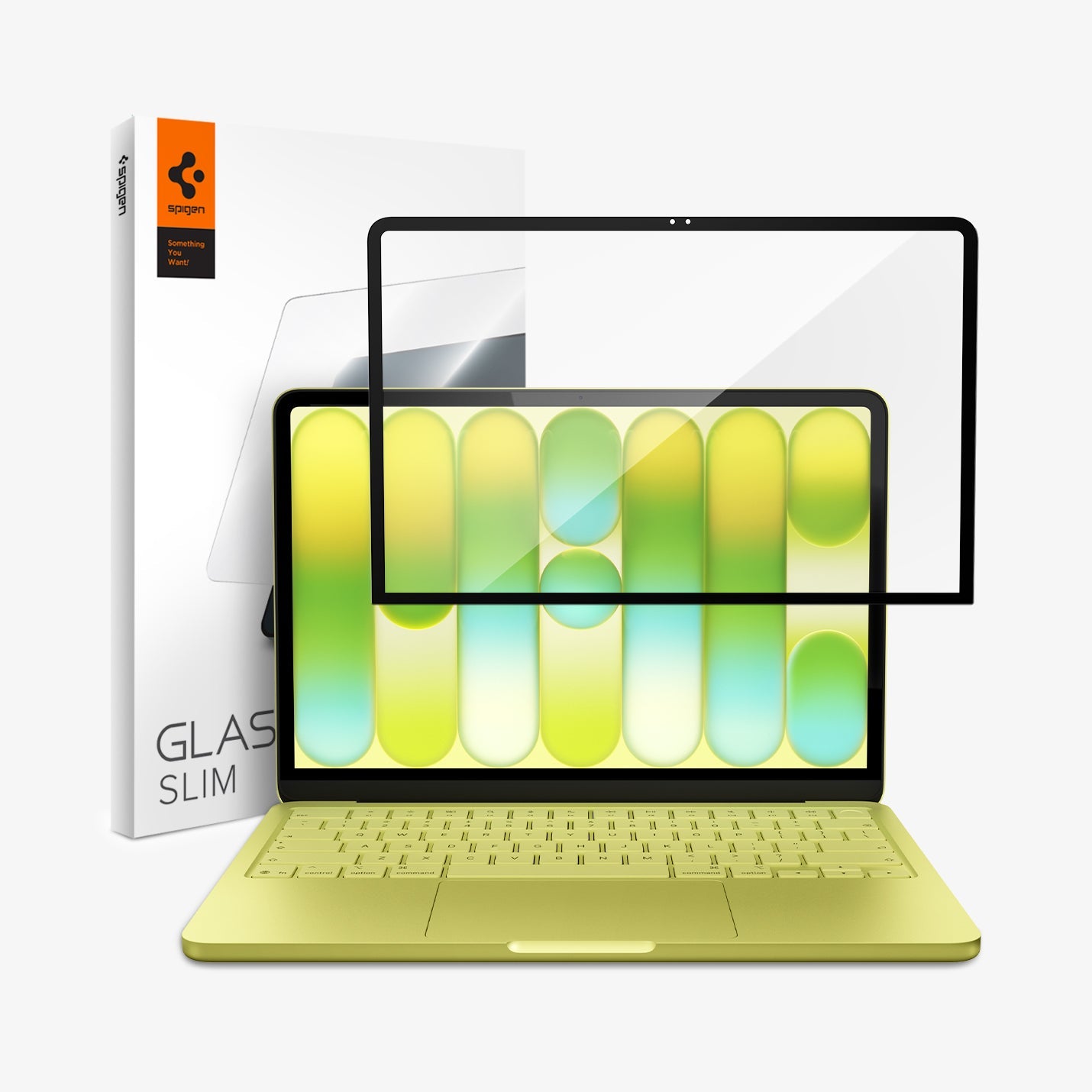 Spigen MacBook Neo 13-inch Glas.tR Slim in Clear showing front