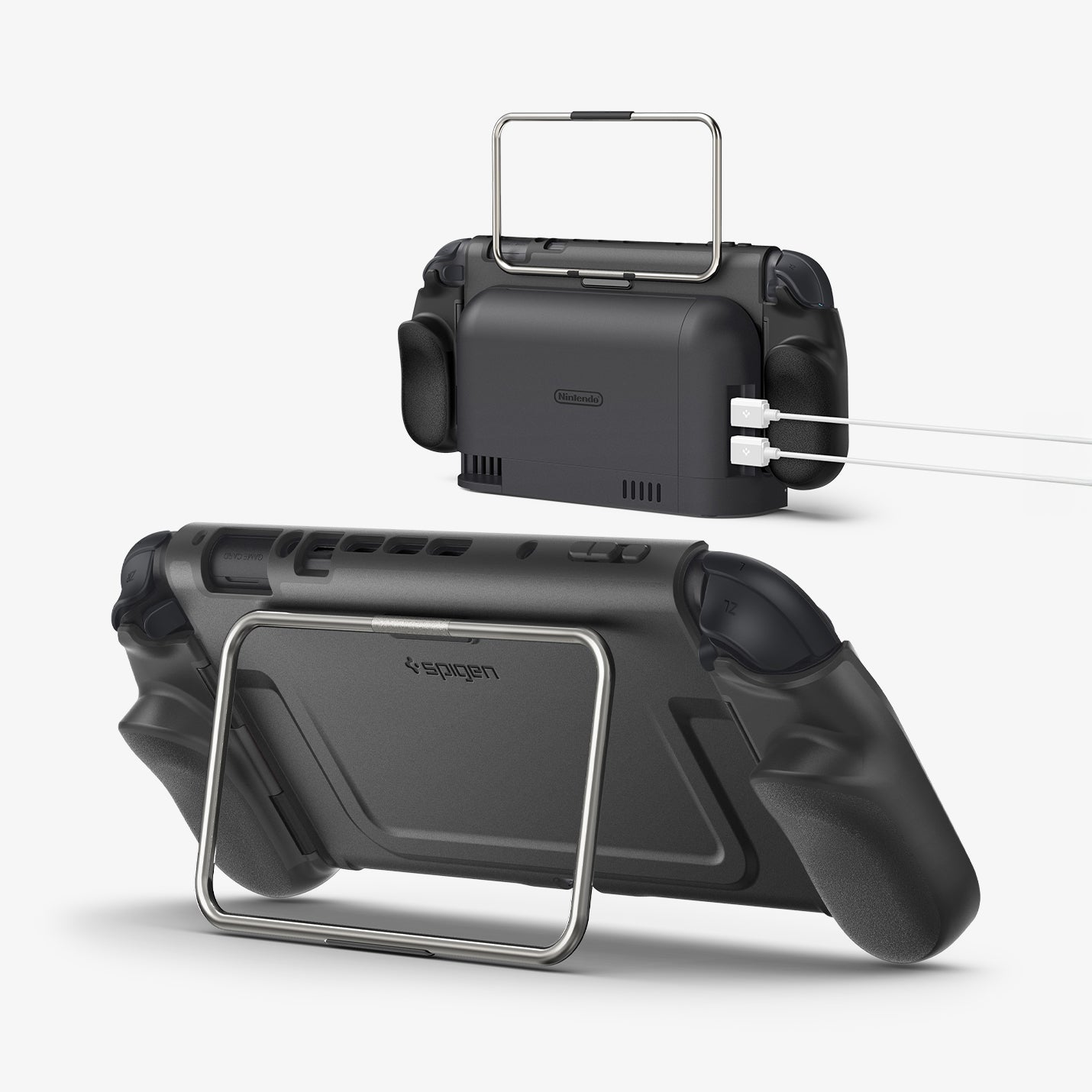 Spigen Nintendo Switch 2 Dual Grip Pro Black case with kickstand and dock access